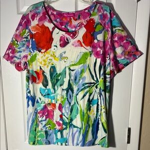Claire Desjardins multi color tropical floral pullover bamboo cotton pocket XXL